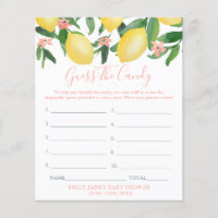 Guess The Candy Lemons Girl Baby Shower Game Card