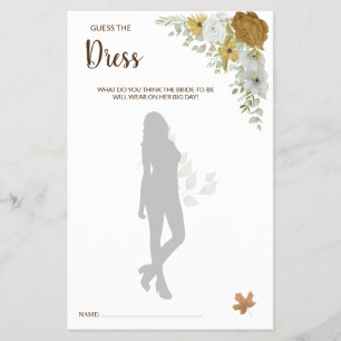 Guess the Dress Boho Autumn BridalShower Game Card