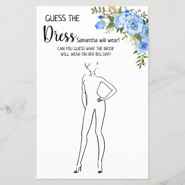 Guess the Dress Bridal Shower bilingual game card (Front)