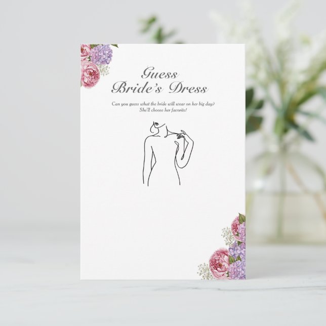 Guess the Dress Bridal Shower Floral game Invitation (Standing Front)