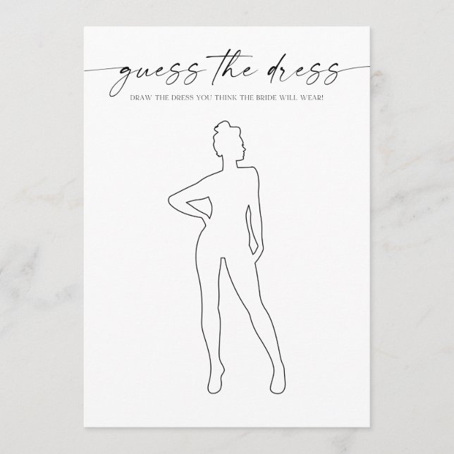 Guess the Dress Bridal Shower Game Programme (Front)