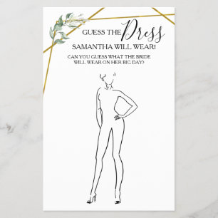 Guess the Dress Greenery Gold Shower Game Card