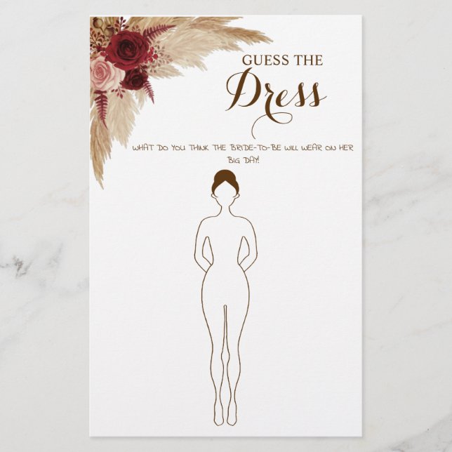 Guess the Dress Pampas Bridal Shower Game Card (Front)