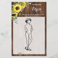 Guess the Dress Sunflowers Bridal Shower Game Card
