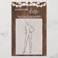 Guess the Dress Western Bridal Shower Game Card
