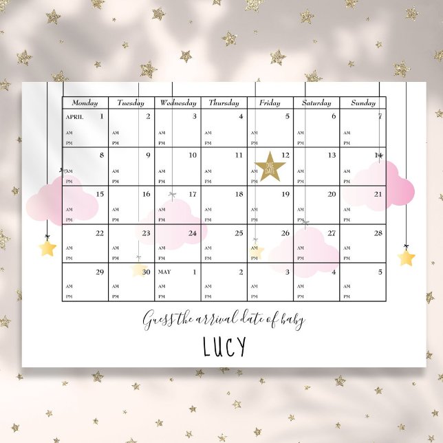 Guess The Due Date And Time Stars Baby Shower Game Poster (Guess The Due Date And Time Stars Baby Shower Game Poster)