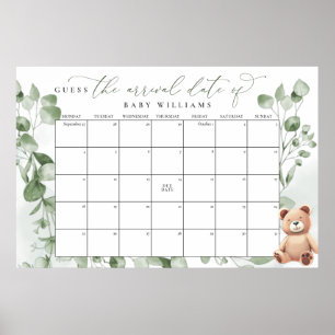 Guess The Due Date Calendar Bear Poster