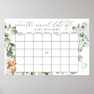 Guess The Due Date Calendar Bear Poster