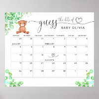 Guess The Due Date Calendar Bear Poster