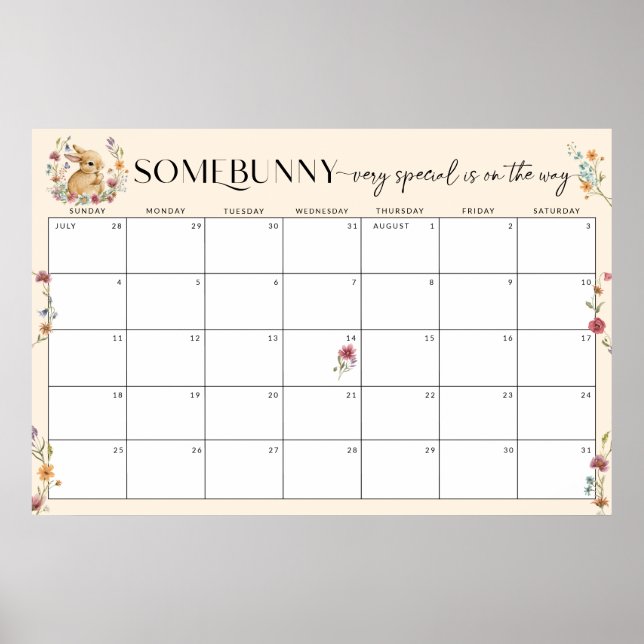 Guess the Due Date Somebunny Baby Shower Calendar Poster (Front)