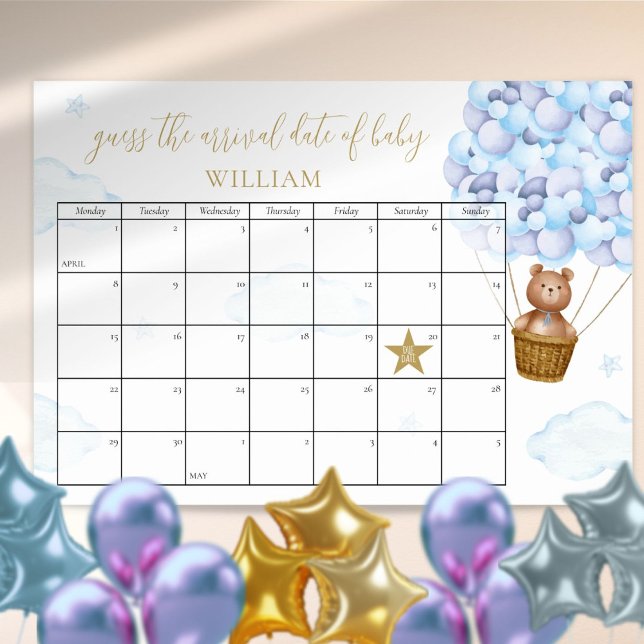 Guess The Due Date Teddy Bear Blue Baby Shower Poster (Guess The Due Date Teddy Bear Blue Baby Shower Poster)