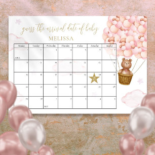 Guess The Due Date Teddy Bear Pink Baby Shower Poster
