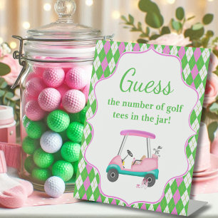 Guess the Number Golf Tees Baby Shower Golf Cart  Pedestal Sign