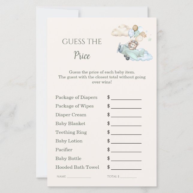 Guess the Price Baby Shower Bearly Wait Airplane (Front)