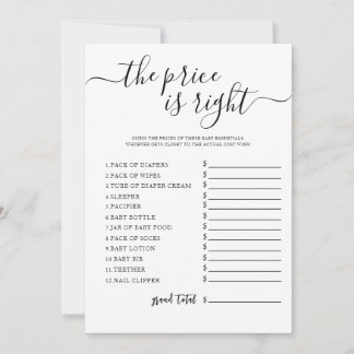 Guess the Price Baby Shower Game Card