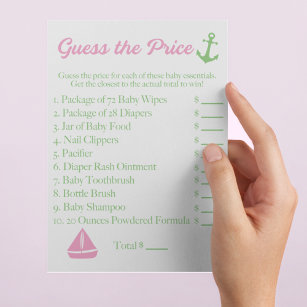 Guess the Price Baby Shower Game Nautical Theme Flyer