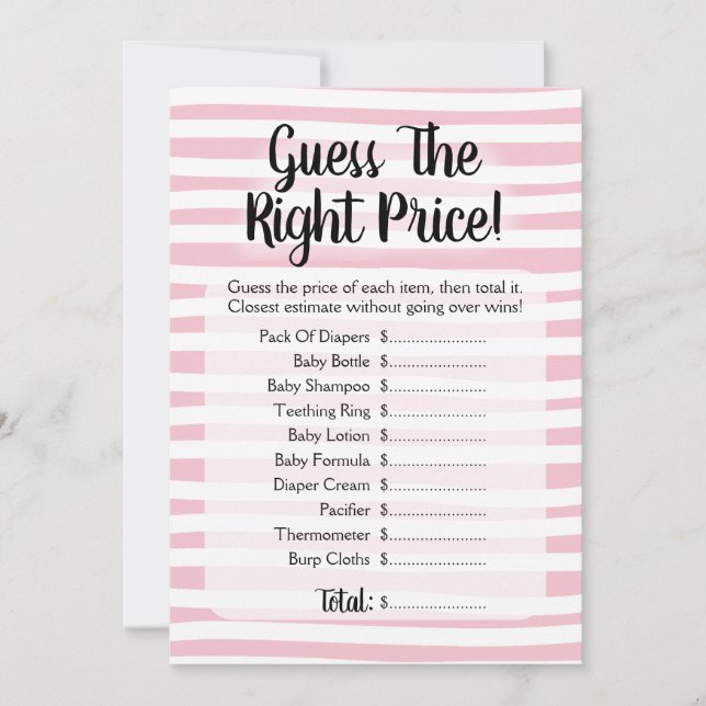 Guess The Price Baby Shower Game Pink White Invitation (Front)