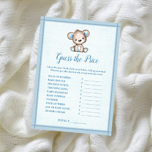 Guess The Price Cute Brown Bear Boy Shower Game Invitation