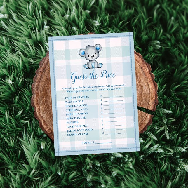 Guess The Price Cute Grey Bear Boy Shower Game Invitation (Creator Uploaded)
