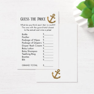 Guess the Price Gold Anchor Nautical Shower Cards