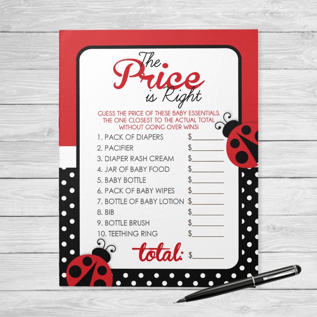 Guess The Price Ladybug Baby Shower Game Answer Notepad (Guess the Price Ladybug Baby Shower Game Pack Answer Sheet - 40 Pack)