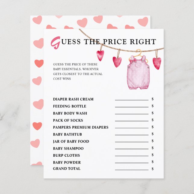 Guess The Price | Valentine's Baby Shower Game (Front/Back)