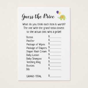 Guess the Price White w/ Cute Elephant Game Card