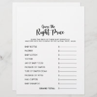 Guess the Right Price Baby Shower Game