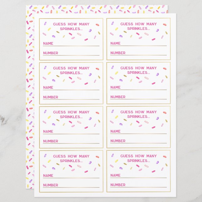 Guess the Sprinkles Game Party Cards Set (Front/Back)