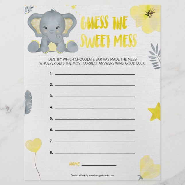 Guess The Sweet Mess [Baby Elephant [Yellow]] Custom Letterhead (Front)