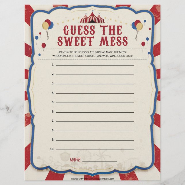 Guess The Sweet Mess [Circus Theme] Custom Letterhead (Front)
