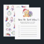 Guess the Sweet Mess game - Winter bear<br><div class="desc">"There's a Beary Sweet baby on the way". Celebrate with this teddy bear themed baby shower party! Watercolor cute teddy bear with christmas gift,  in santa hat. On the reverse side of the card are holiday christmas pattern (candy cane,  christmas tree ball toy,  christmas socks). Matching items available.</div>