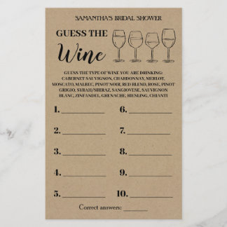 Guess the Wine Rustic Bridal Shower Game Card