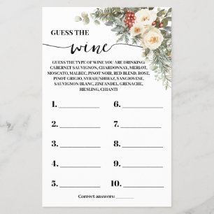 Guess the Wine Winter Bridal Shower Game Card
