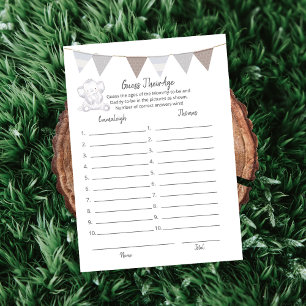 Guess Their Age Game Modern Baby Elephant Card