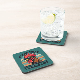 Guess What Chicken Butt Funny Retro Rooster Coaster