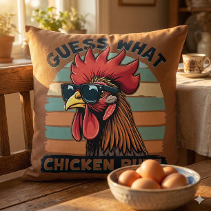 Guess What Chicken Butt Funny Retro Rooster Cushion