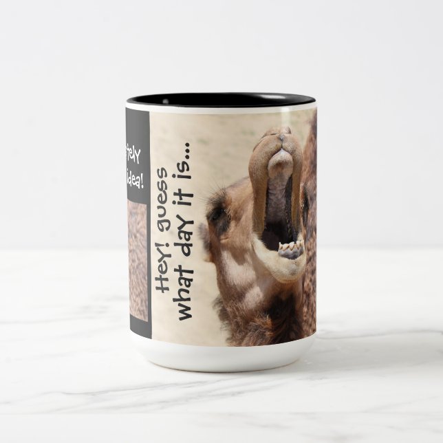 Guess what day is is... quarantine hump day Two-Tone coffee mug (Center)