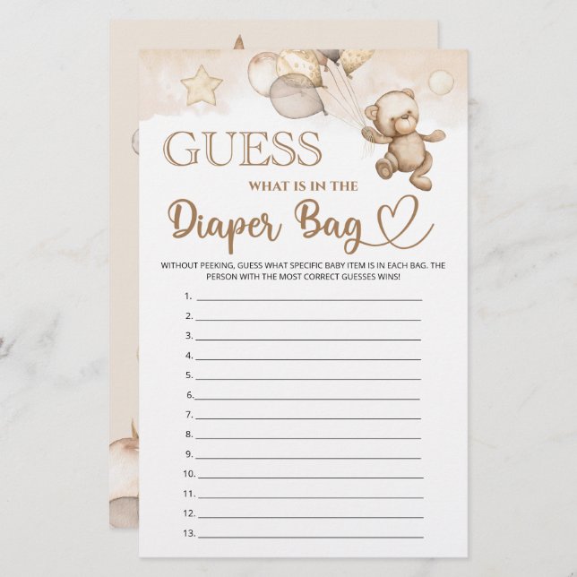 Guess what is in the diaper bag bear baby shower (Front/Back)
