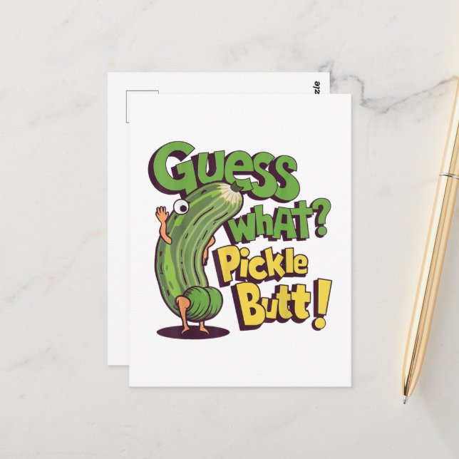 Guess What_ Pickle Butt! Funny Cucumber Postcard (Front/Back In Situ)
