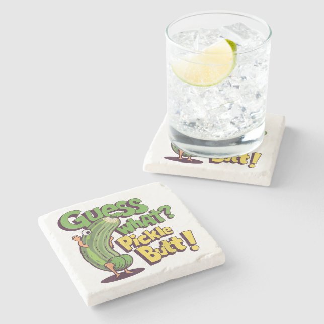 Guess What_ Pickle Butt! Funny Cucumber Stone Coaster (Side)