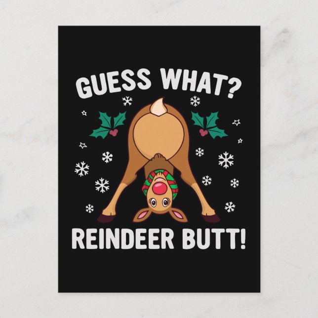 Guess What Reindeer Butt Christmas Joke Holiday Postcard (Front)