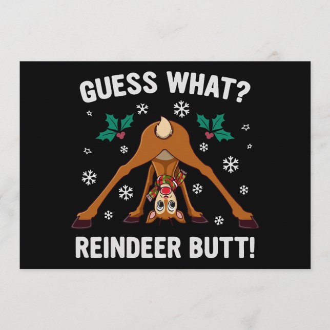Guess What Reindeer Butt Christmas Joke Invitation (Front)