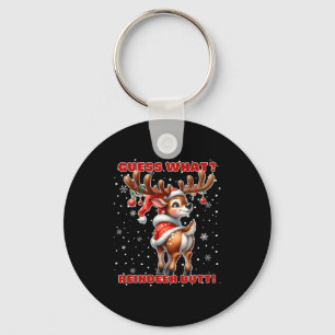 Guess What Reindeer Butt Funny Christmas Humor Red Key Ring