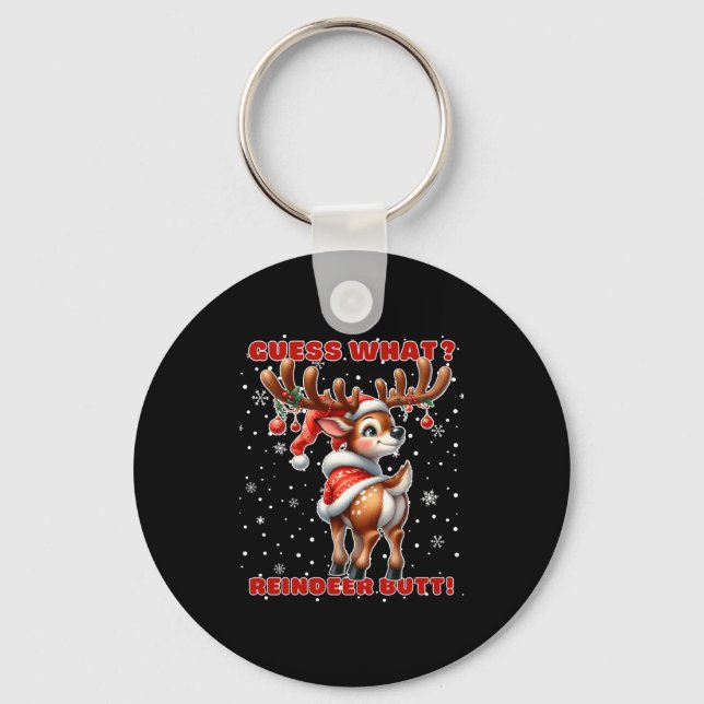Guess What Reindeer Butt Funny Christmas Humor Red Key Ring (Front)