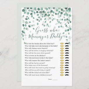 Guess Who Baby Shower Game Eucalyptus Leaves