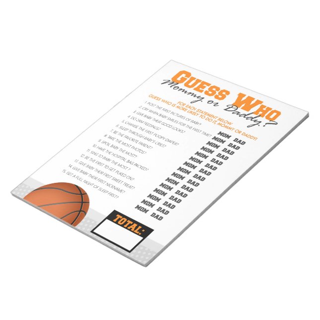 Guess Who Basketball Baby Shower Game Pack Notepad (Angled)