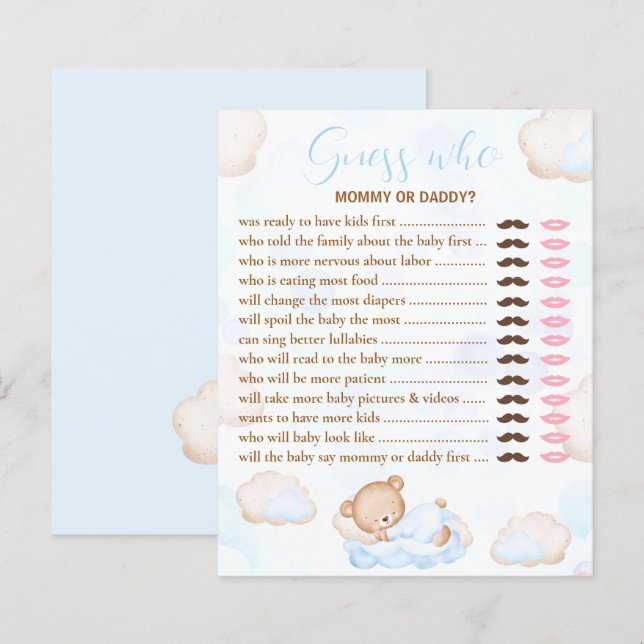 Guess Who Bear Blue Baby Shower Game (Front/Back)