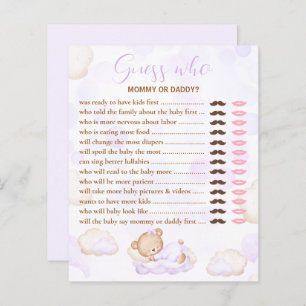 Guess Who Bear Purple Lavender Baby Shower Game