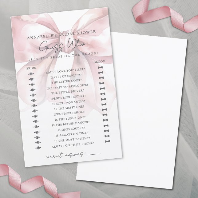 Guess Who Blush Pink Bow Bridal Shower Game (Guess Who Blush Pink Bow Bridal Shower Game)